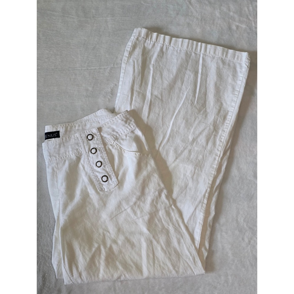 Venus White Linen Blend Wide Leg Grommet Nautical Y2K Pants Womens Size W30 x 31